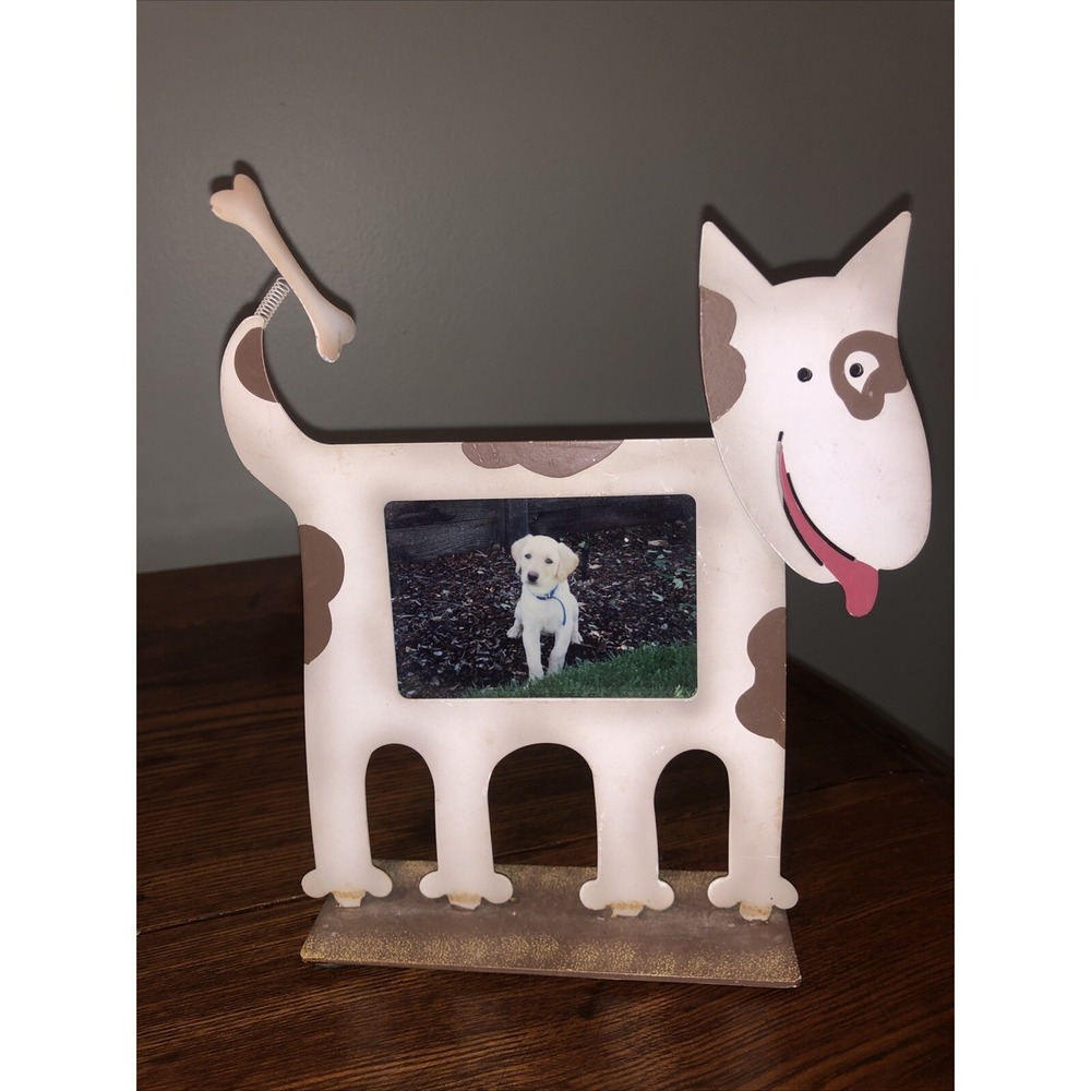 Dog  Photo Frame with 3D Bone  7 X 7 1/2 Frame 2 1/4 X 3 Photo Tongue Wag